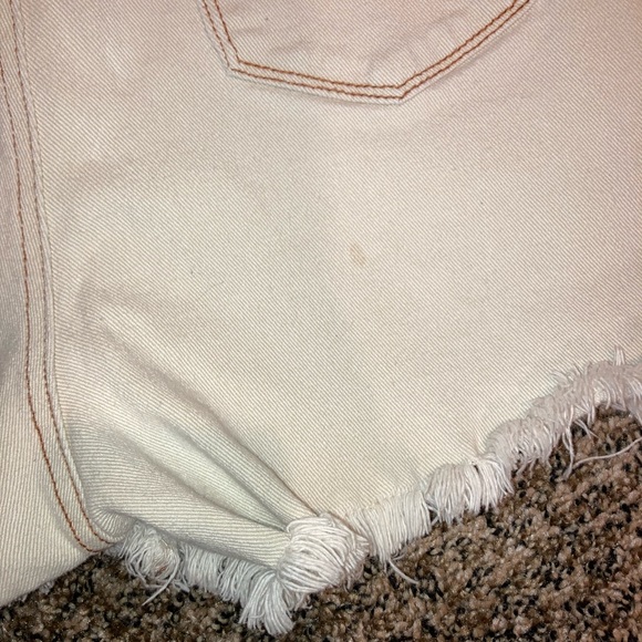 Beige Denim Shorts with Brown Stitching - Picture 7 of 10
